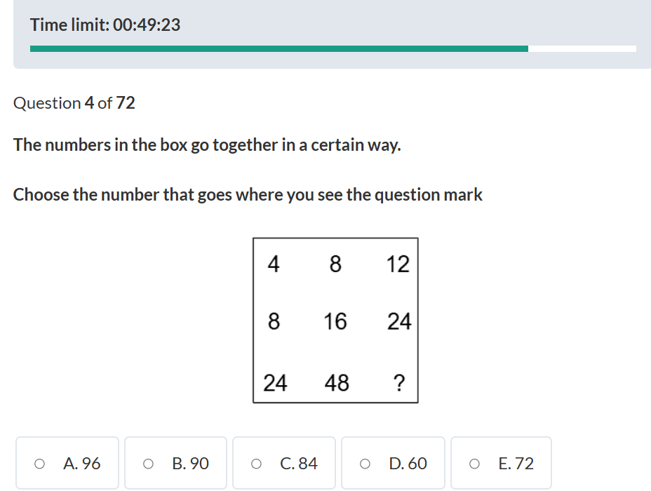 Screenshot from OLSAT Full-length Practice Test on GiftedReady
